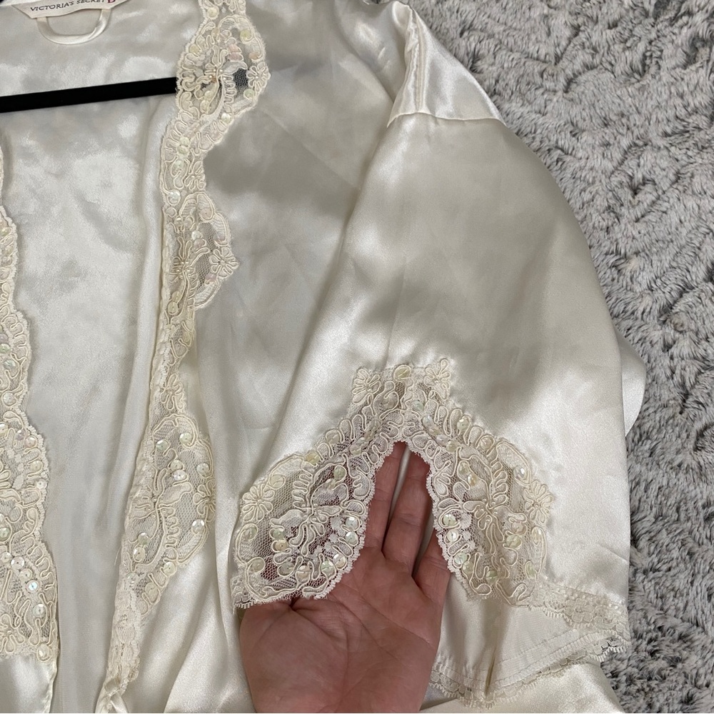 Vintage VS Bridal Lace Ivory Lingerie Wedding Victorias Secret Slip Nightie Robe - Picture 12 of 13